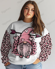 Plus Size Leopard Gnome Print Casual Long Sleeve Sweatshirt