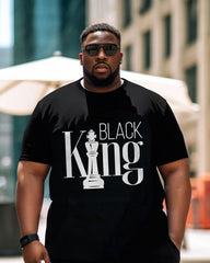 Men's Plus Size Black King Print Short Sleeve T-Shirt Shorts Suit