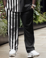 Men's Large Size Striped Heart K Color Block Long Sleeve Walking Suit