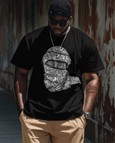 Men's Plus Size Street Fashion Masked Abstract Alphabet Print Round Neck Short Sleeve T-Shirt