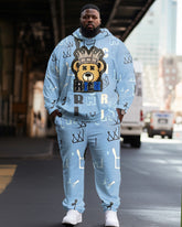 Big Guy’s Casual Hip Hop Crown Bear Hoodie Tracksuit Two Piece Set