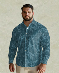 High-grade Rose Jacquard Long Sleeve Lapel Shirt Men's Plus Size