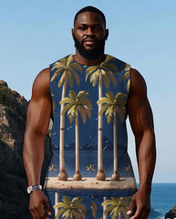 Big Men's Hawaiian Abstract Coconut Trees Printed Vest and Shorts Set