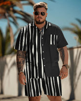 Men's Plus Size Daily Casual Geometric Stripe Print Shirt Shorts Suit