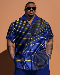 Big Guys Simple Geometric Pattern Short Sleeve Shirt Shorts Set