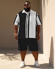 Big Men's Casual Simple Print Pocket Short Sleeve Shirt Shorts Set