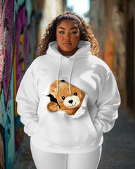 Women's Plus Naughty Little Brown Bear Casual Hoodie