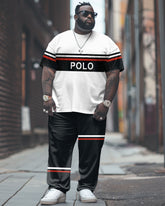 Men's Big & Tall Simple Line Colorblock Alphabet Print T-shirt Trousers Set