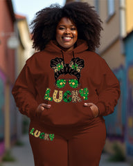 Women's Plus Size Happy Patrick's Day Hoodie and Pants Set