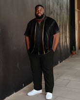 Plus Size Men's Abstract Print Leisure Short Sleeve Walking Suit