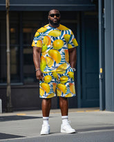 Big Men's Funny Mango and Leaves All Over Printed Short Sleeve T-Shirt and Shorts Set