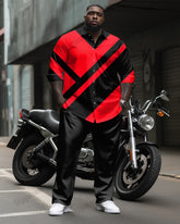 Simple Personalized Patchwork Printed Long Sleeve Lel Shirt 2-Piece Set Men's Plus Size