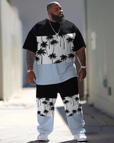 Men's Large Simple Colorblock Printed T-shirt Trousers Suit