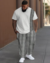 Men's Big and Tall Casual Colorblock Plaid T-shirt Trousers Set