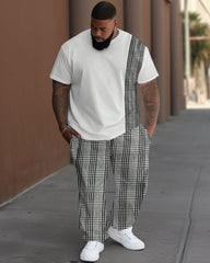 Men's Big and Tall Casual Colorblock Plaid T-shirt Trousers Set