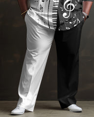 Men's Plus Size Piano Notes Long Sleeve Lapel 2 Shirt Set