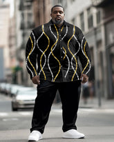 Men's Plus Size Gold Silver Color Block Flash Print Long Sleeve Shirt Trousers Suit