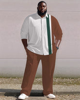 Men's Plus Size Green Brown White Colorblock Vertical Stripe Print Long Sleeve Shirt Trousers Suit