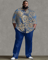 Men's Big and Tall Bronzing Print Long Sleeve Shirt and Pants Outfit