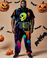 Halloween Colorful Skull Casual Short-sleeved T-shirt Plus Size Men's Suit