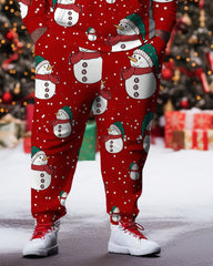 Men's Big and Tall Tracksuit Christmas Snowman Hoodie and Pants Set