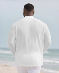 Big & Tall Men's Bamboo Hemp Texture Henry Collar Long Sleeve Shirt