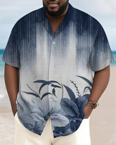 Men's Plus Size Hawaiian Gradient Floral Print Short Sleeve Slub Shirt