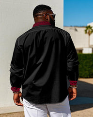 Men's Plus Size Geometric Patchwork Cuff Collar Long Sleeve Shirt