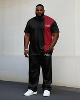 Men's Big & Tall Black & Red Colorblock Printed Short-sleeved T-shirt Trousers Set
