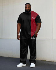 Men's Big & Tall Black & Red Colorblock Printed Short-sleeved T-shirt Trousers Set