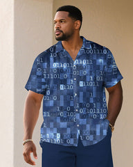 Men's Plus Size Blue Music Fashion Short Sleeve Shirt Shorts Suit