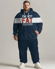 Big and Tall Guy’s Everyday Casual I'm Not Fat Striped Alphabet Print Hoodie Set