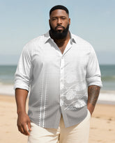 Big & Tall Men's Daily Grey Gradient Leaf Print Long Sleeve Bamboo Hemp Texture Shirt