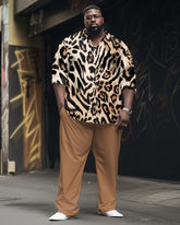 Leopard Print Sleeve Lel Shirt 2-Piece Set Men's Plus Size