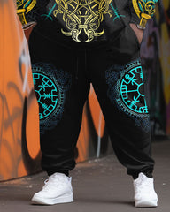 Men's Street Fashion Golden Dragon Head Print Plus Size Hoodie Suit