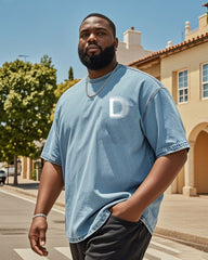 Plus Size Men's D Design Printed Denim Short Sleeve T-Shirt