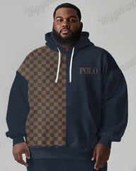 Men's Daily Casual Check Letter Print Plus Size Hoodie Suit