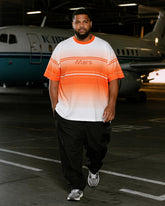 Big & Tall Men's Gradient Orange Stripe Mars Alphabet Print T-Shirt Pants Suit