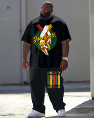 Men's Plus Size Commemorative June Print T-Shirt Pants Set