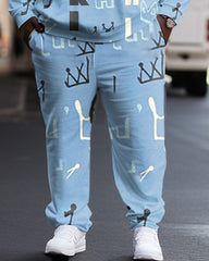 Big Guy’s Casual Hip Hop Crown Bear Hoodie Tracksuit Two Piece Set