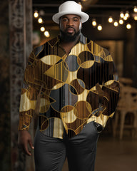 Men's Big & Tall Casual Round Color Block Lapel Long Sleeve Shirt