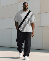 Men's Plus Size Striped Colorblock Printed T-shirt Trousers Suit