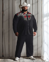 Men's Big & Tall Western Embroidered Rose Long Sleeve Shirt Pants Set