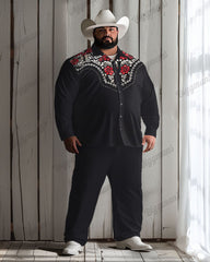 Men's Big & Tall Western Embroidered Rose Long Sleeve Shirt Pants Set