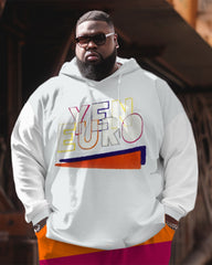 Men's Plus Size Casual Retro Colorblock Hoodie Two-Piece Set