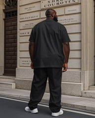 Men's Plaid Patchwork Black KING Design Printed T-Shirt Trousers Suit