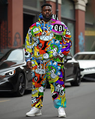 Street Fun Cartoon Fashion Men Big & Tall Hoodie Set