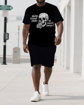 Let's Hang Out and Be Crazy Men's Big & Tall Skull Theme Short Sleeve T-shirt 2-Piece Set