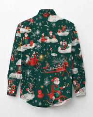 Green Christmas Long Sleeve Levers Shirt Men's Plus Size