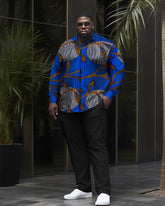 Men's Plus Size Twigs Abstract Long Sleeve Lapel Shirt Two-Piece Set